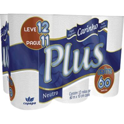 Papel Higiênico Carinho Plus Folha Simples - 60m 12 rolos