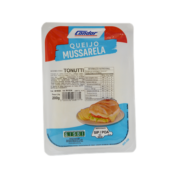 Queijo Mozzarela Argentino Tonutti Condor 200g - Fatiado