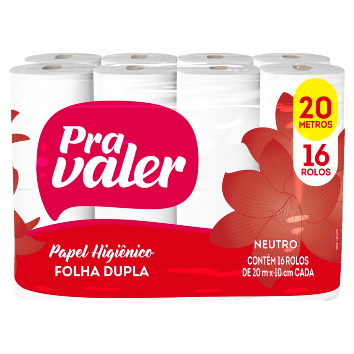 Papel Higiênico Folha Dupla Neutro Pra Valer 20m Pacote 16 Unidades