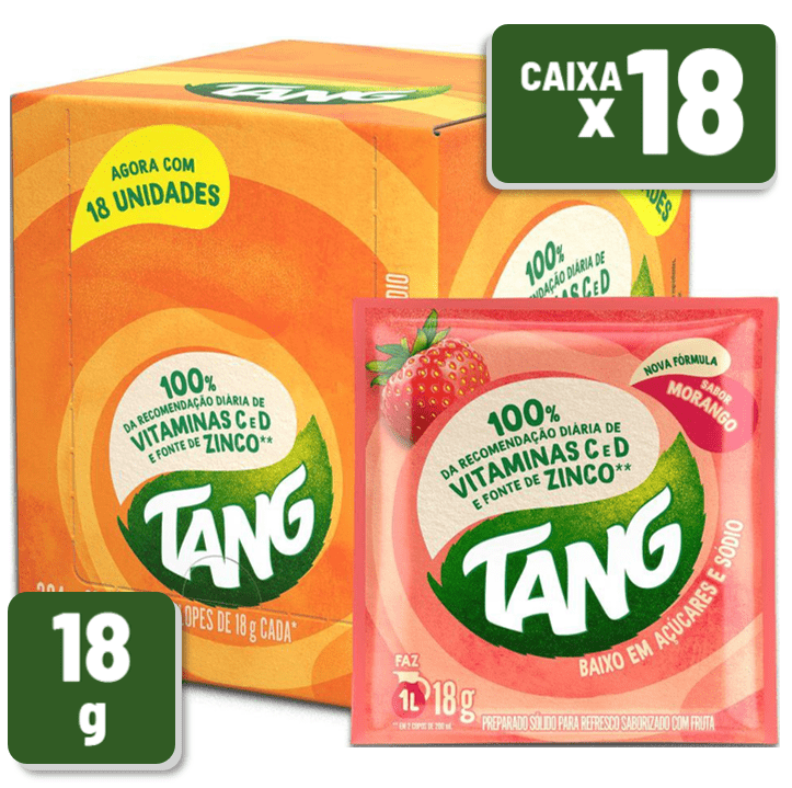 Refresco em Pó Tang Morango Pacote 18g Caixa c/ 18 un