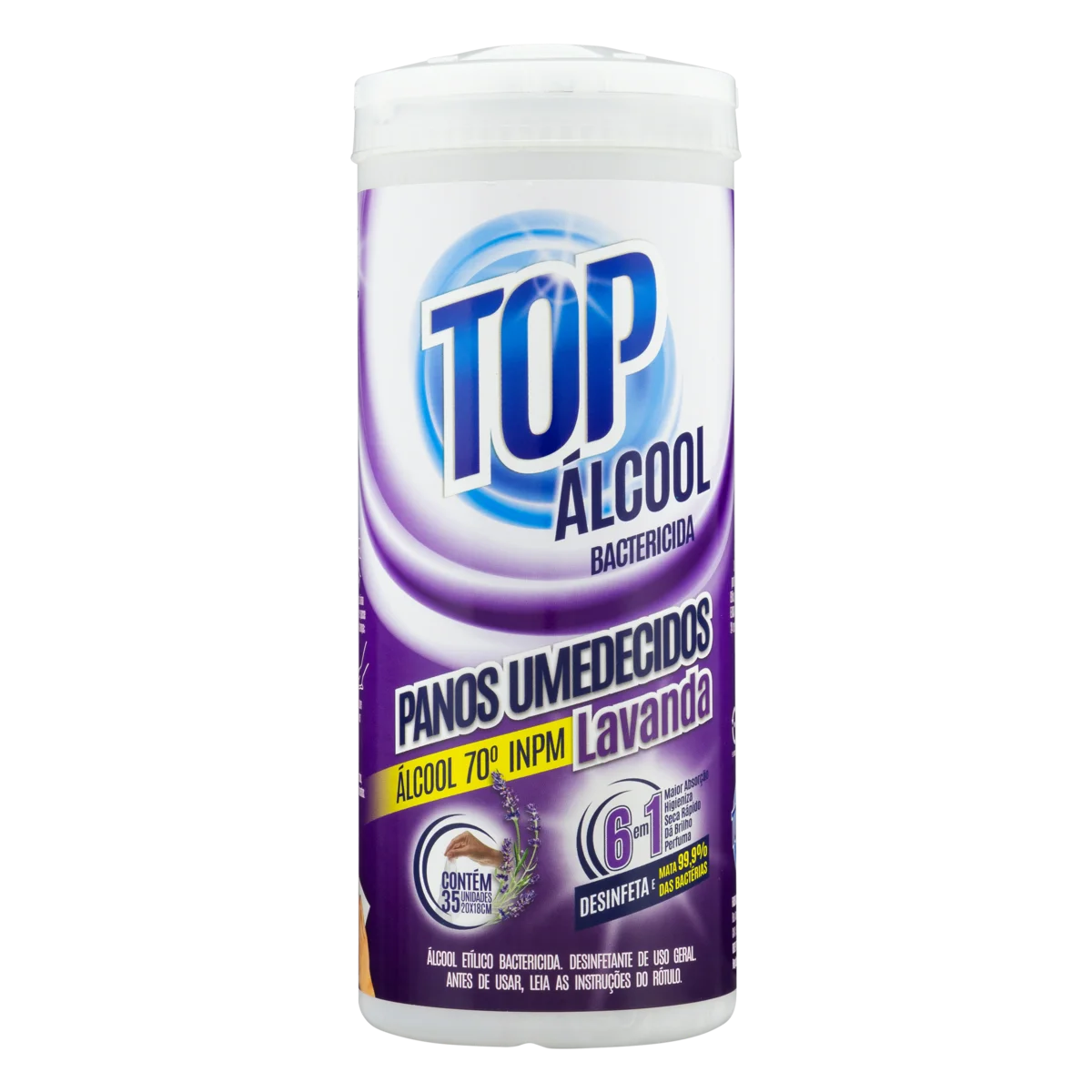 Pano Umedecido com Álcool 70° INPM Lavanda Top Álcool Pote 35 Unidades