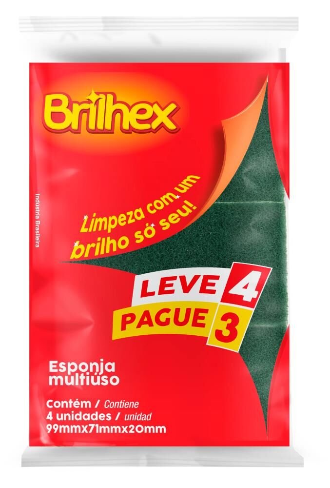 Esponja Multiuso BRILHEX com 4 Unidades Leve 4 Pague 3