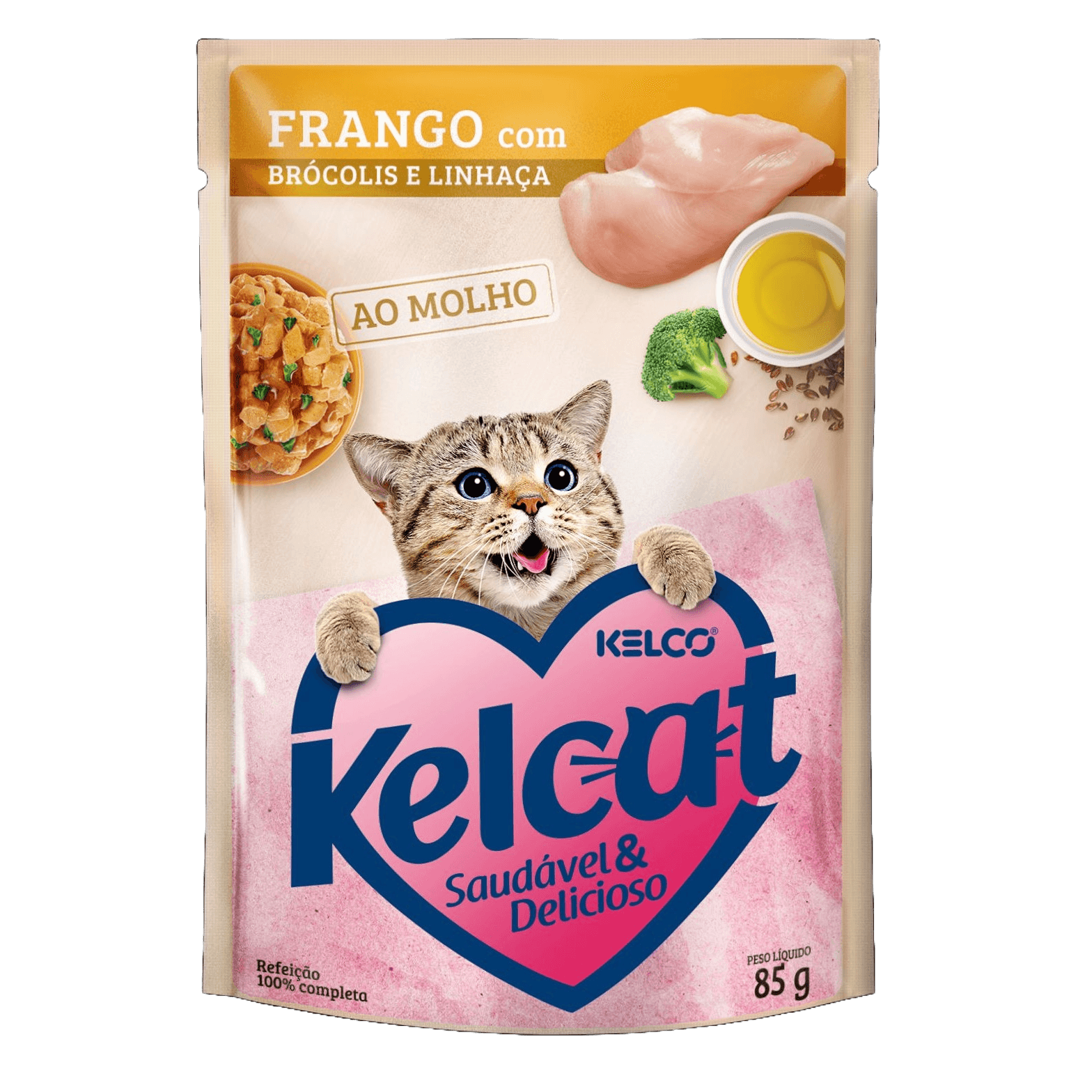 Alimento KELCAT para Gatos Frango com Brócolis e Linhaça Sachê 85g
