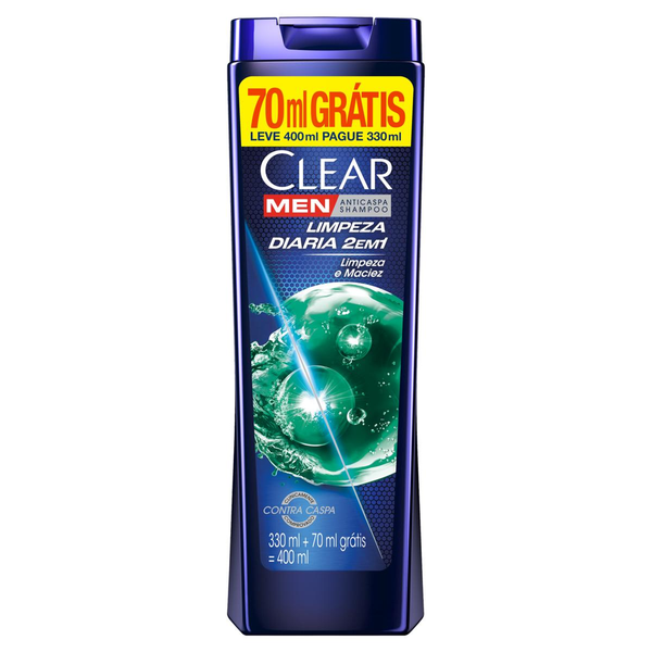Shampoo Anticaspa Clear Men Limpeza Diária 2 em 1 400ml