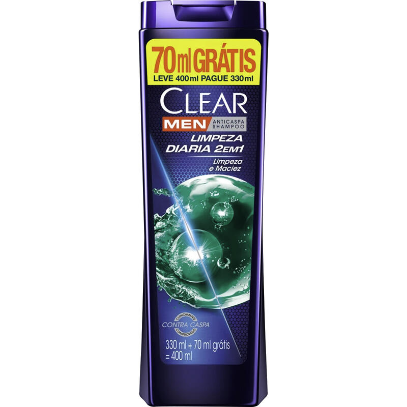 Shampoo Anticaspa Clear Men Limpeza Diária 2 em 1 400ml