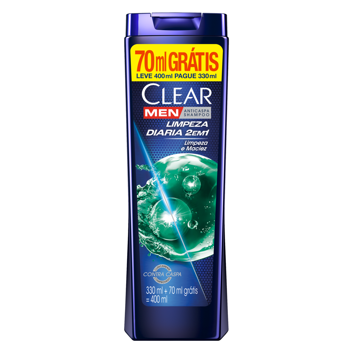 Shampoo Anticaspa Clear Men Limpeza Diária 2 em 1 400ml