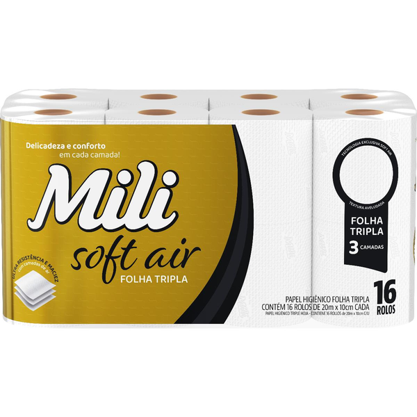 Papel Higiênico Mili Soft Air 20m - Com 16 Rolos