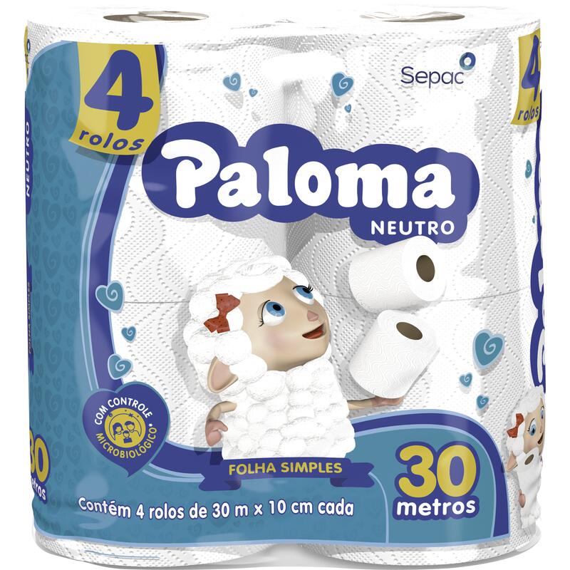 Papel Higiênico Paloma Neutro Folha Simples 30m 4 rolos