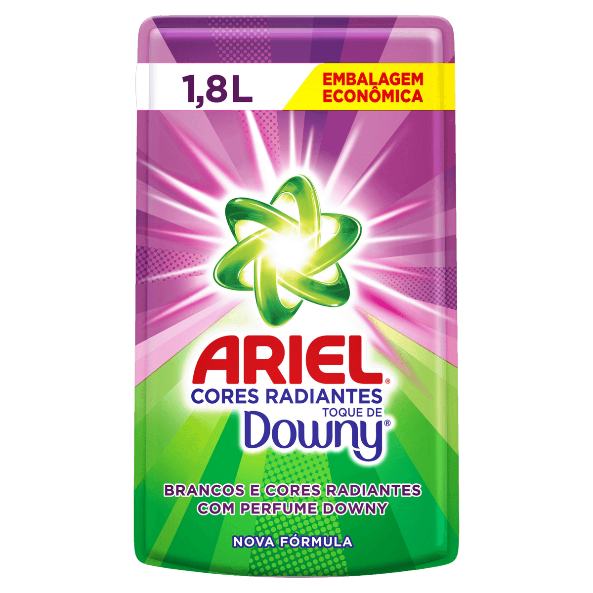 Lava-Roupas Líquido Roupas Brancas e Coloridas Toque de Downy Ariel Cores Radiantes Sachê 1,8l Refil Embalagem Econômica