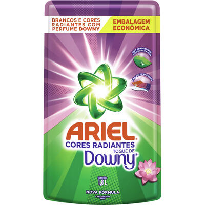 Lava-Roupas Líquido Roupas Brancas e Coloridas Toque de Downy Ariel Cores Radiantes Sachê 1,8l Refil Embalagem Econômica