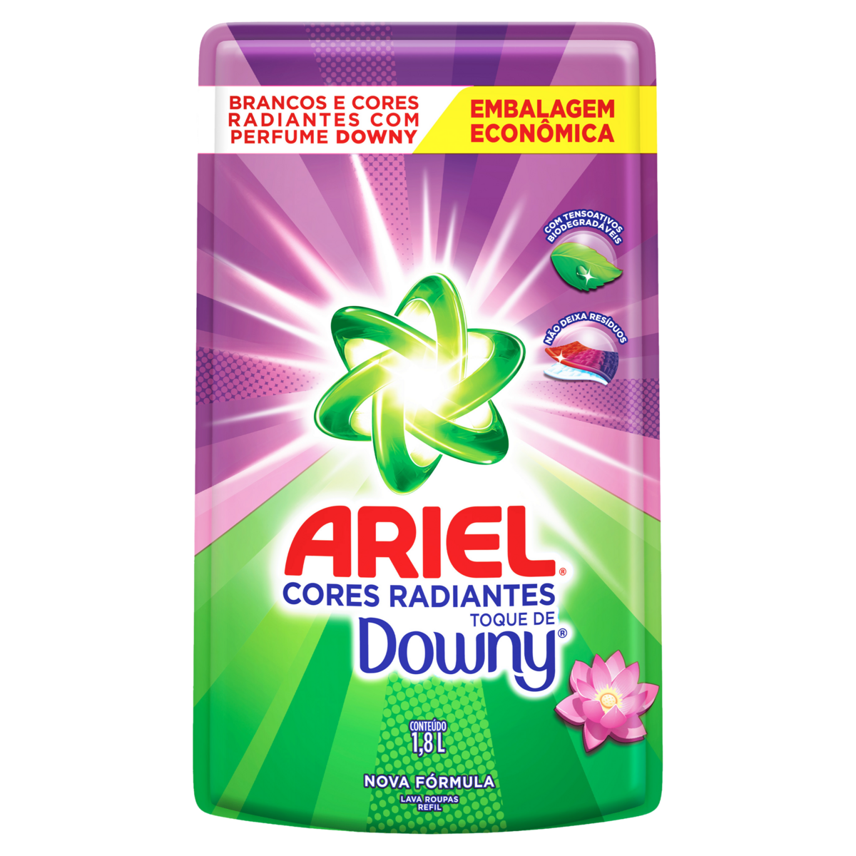 Lava-Roupas Líquido Roupas Brancas e Coloridas Toque de Downy Ariel Cores Radiantes Sachê 1,8l Refil Embalagem Econômica