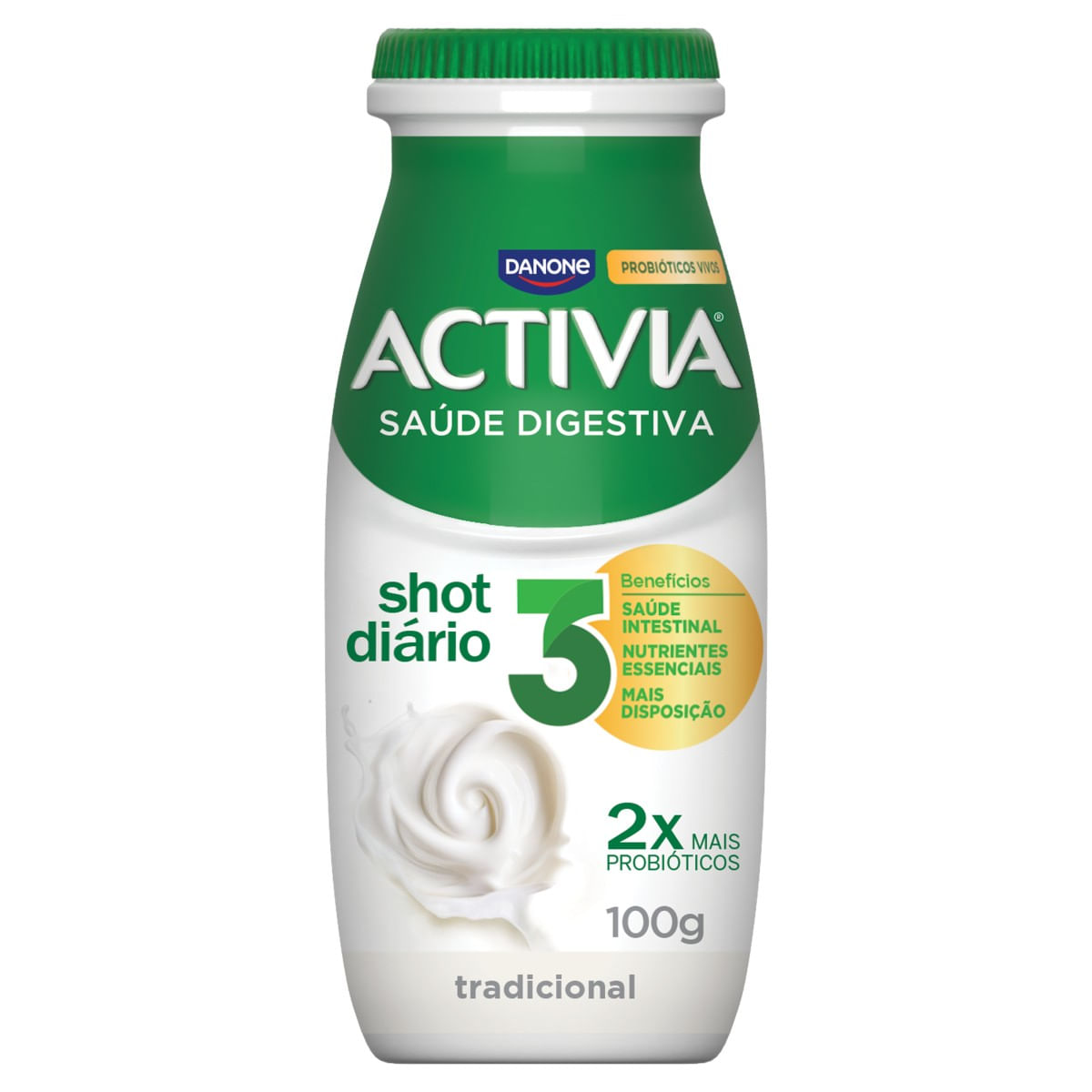 Leite Fermentado Desnatado Tradicional Zero Lactose ACTIVIA Shot Diário Frasco 100g