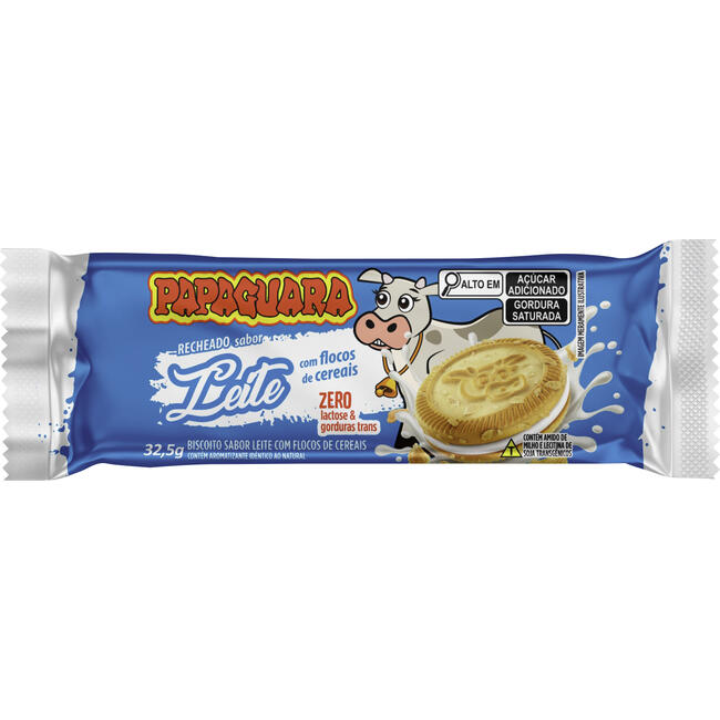 Biscoito Recheado Papaguara Leite com Flocos 32,5g