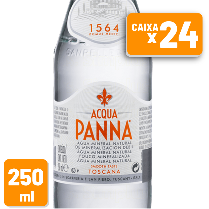 Água Mineral Acqua Panna Sem Gás Garrafa Vidro 250ml Caixa c/ 24 un