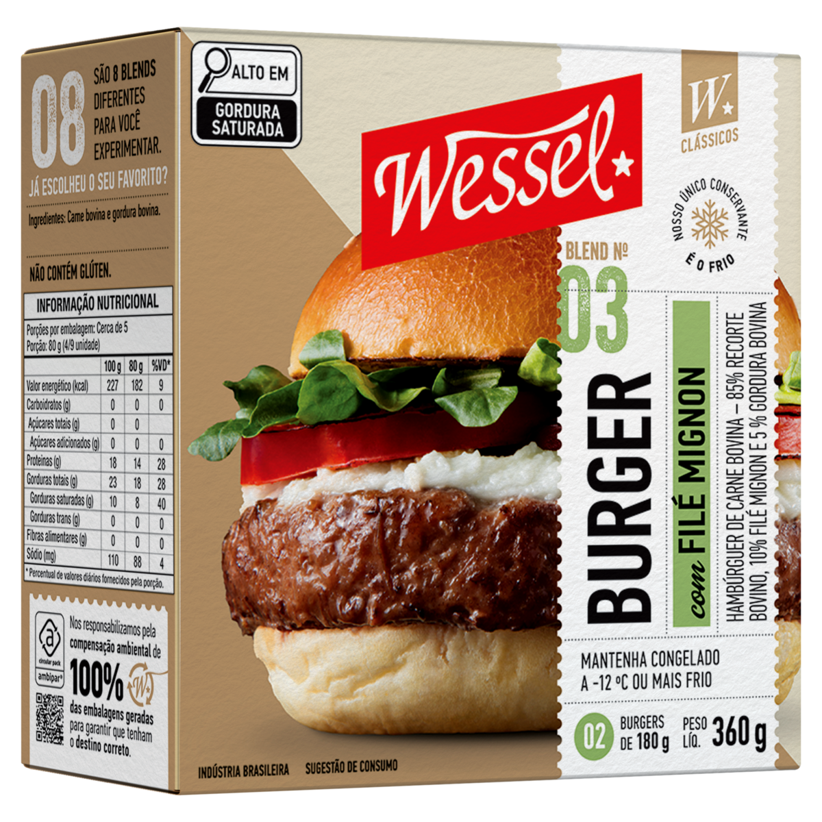 Hambúrguer de Carne Bovina Filé Mignon Wessel Caixa 360g 2 Unidades