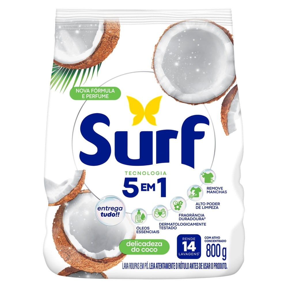 Sabão em pó 5 em 1 Surf Cuidado do coco 800 g
