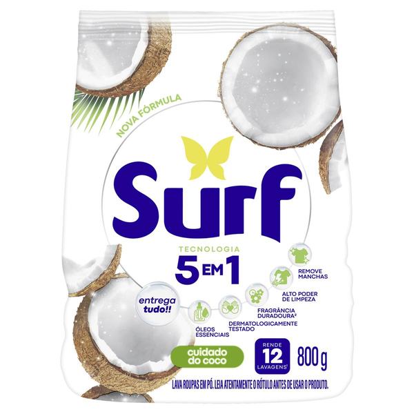 Sabão em pó 5 em 1 Surf Cuidado do coco 800 g