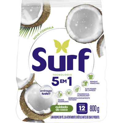 Sabão em pó 5 em 1 Surf Cuidado do coco 800 g