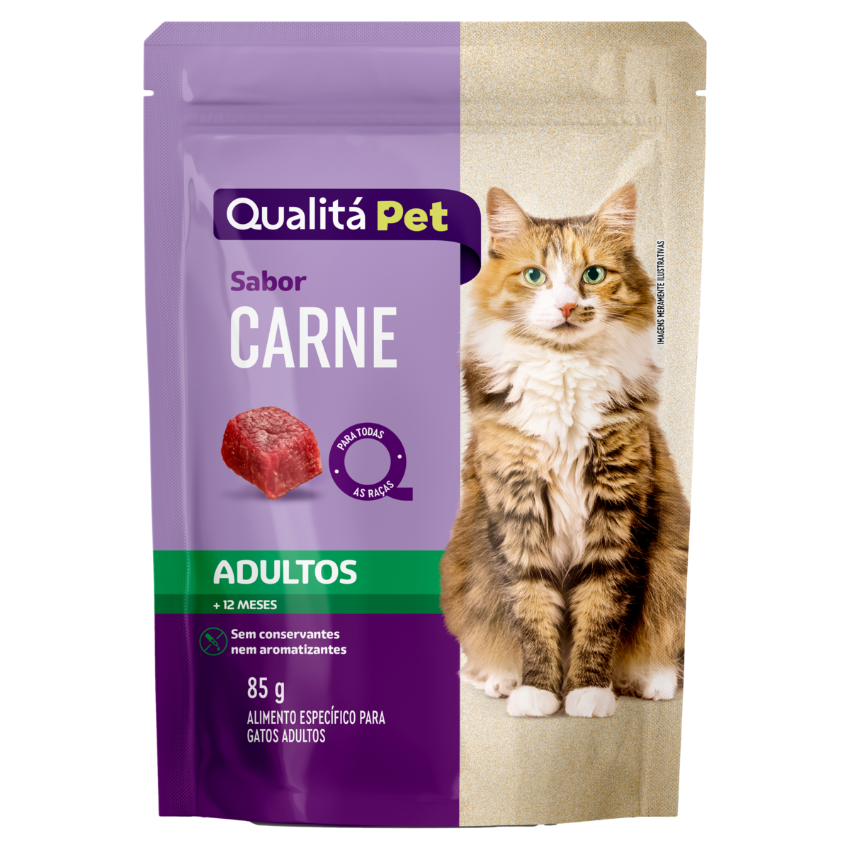 Alimento para Gatos Adultos Carne Qualitá Pet Sachê 85g