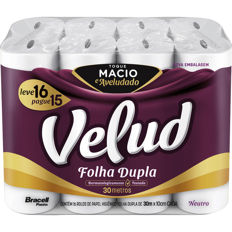Papel Higiênico Velud Folha Dupla - 30m 16 rolos