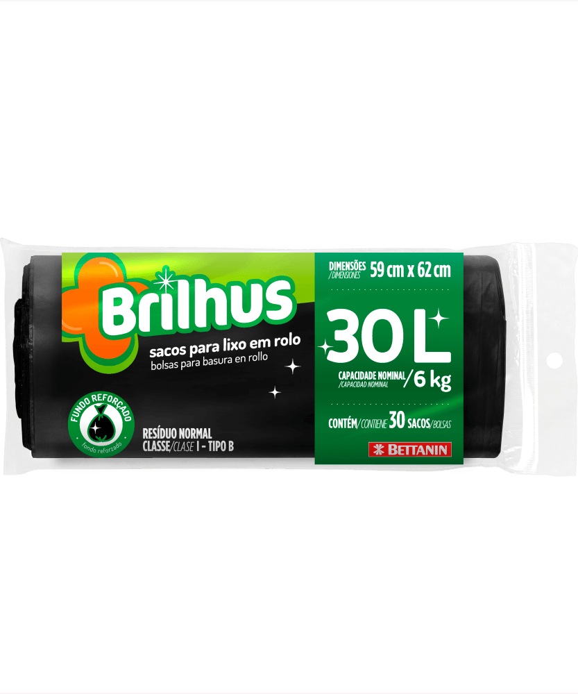 Saco para Lixo Brilhus Rolo 30L com 30un