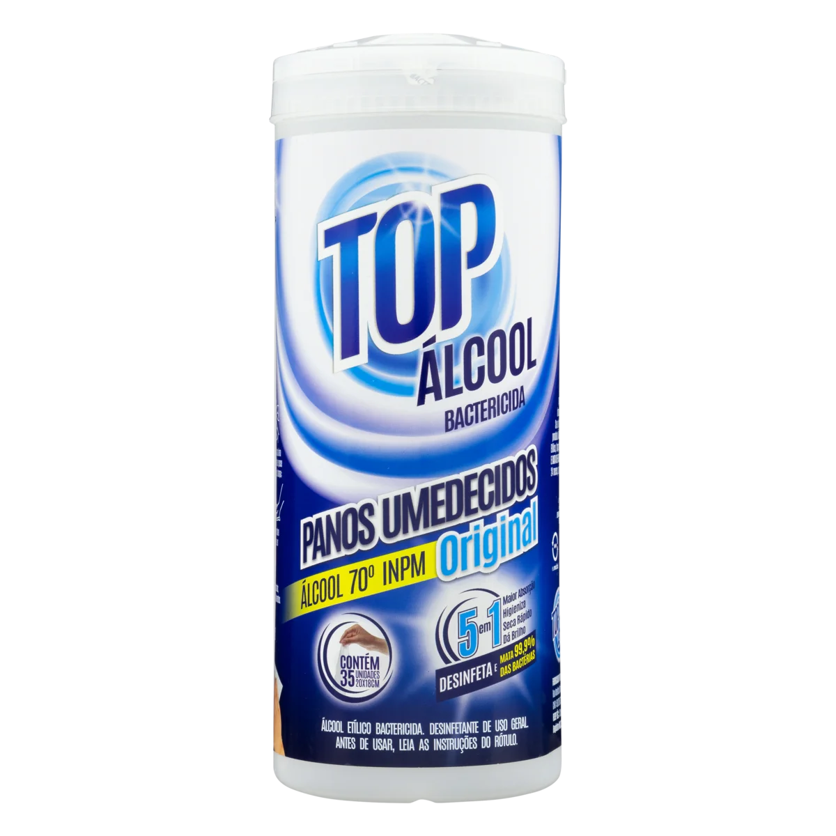 Pano Umedecido com Álcool 70° INPM Original Top Álcool Pote 35 Unidades