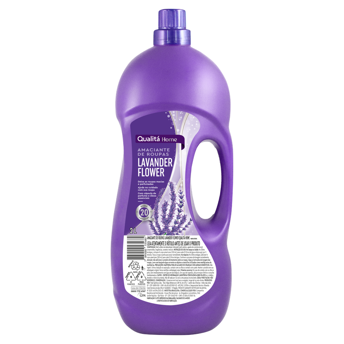 Amaciante de Roupa 2L Lavander Flower Qualitá Home Frasco