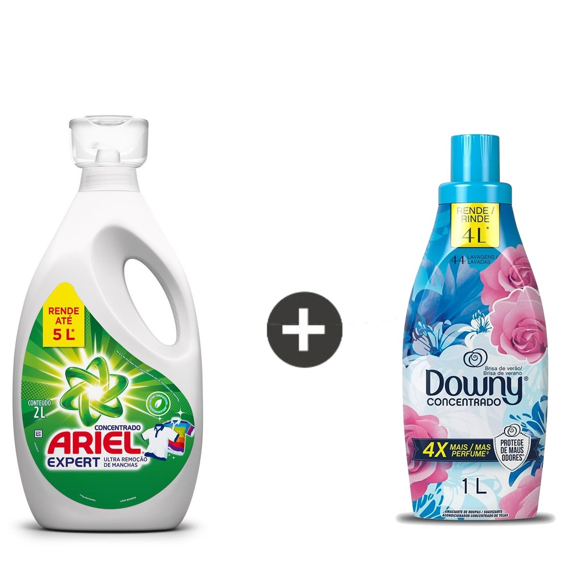 Kit com Lava Roupas Líquido Ariel Concentrado - 2L + Amaciante Concentrado Downy Brisa De Verão 1L