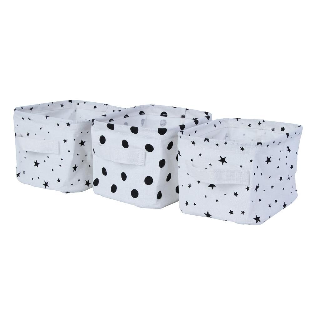 Conjunto De Cesto A\BABY Algodão Com Alça Branco E Preto 3 Peças