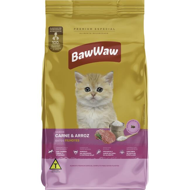 Alimento para Gatos Filhotes Baw Waw Carne e arroz 900g