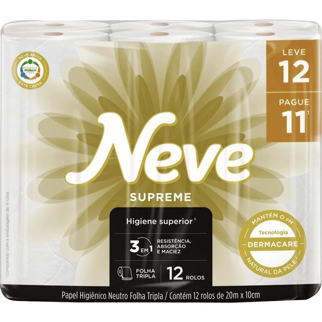 Papel Higiênico Neve Supreme - Folha Tripla 20m 12 rolos