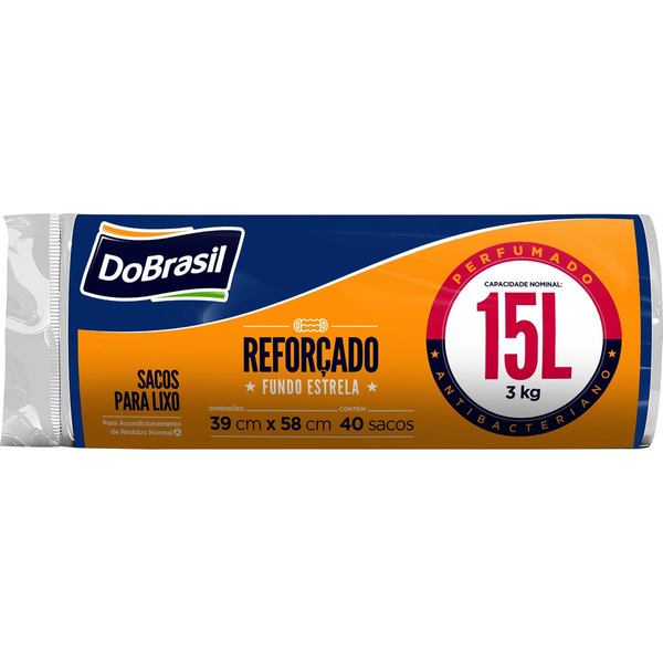 Saco para Lixo DOBRASIL Perfumado Azul Rolo com 40 Unidades 15l