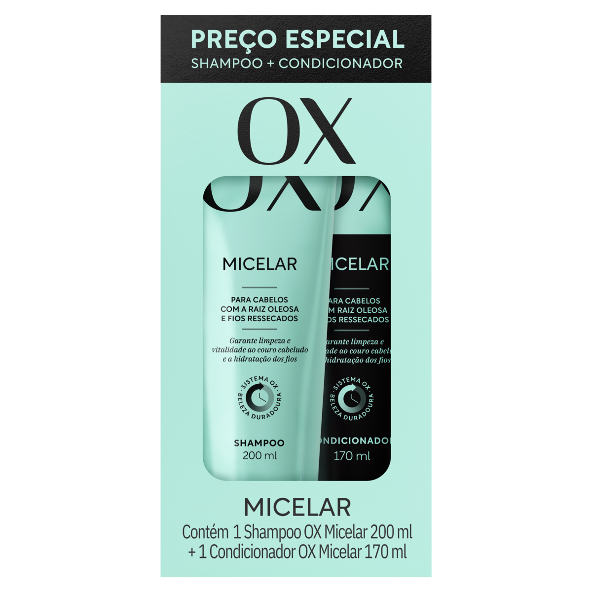 Kit Shampoo 200ml + Condicionador 170ml OX Cosméticos Micelar