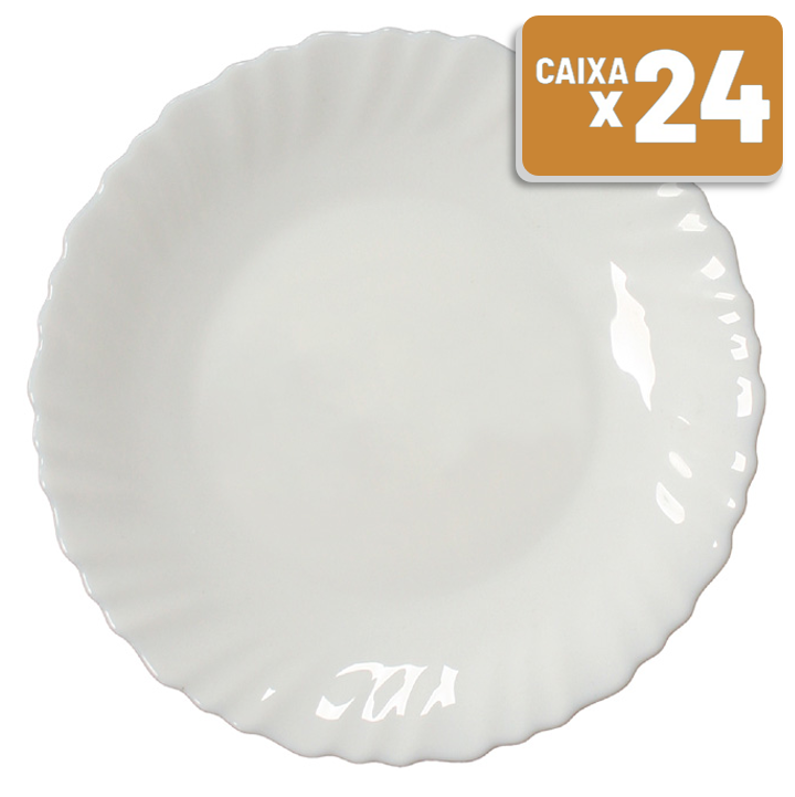 Prato Sobremesa Feston Vidro Branco Caixa c/ 24 Un