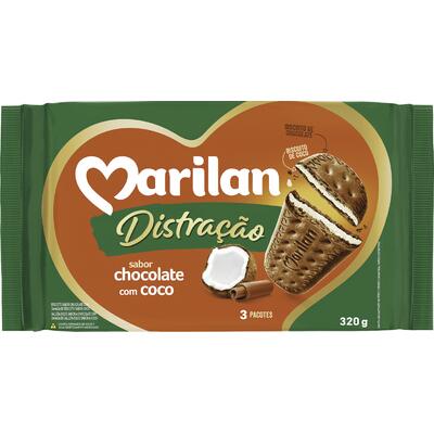 Biscoito Distração Marilan Chocolate com coco 320g