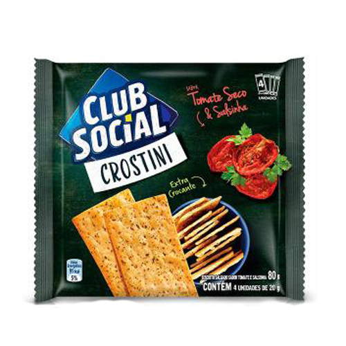 Pack Biscoito Crostini Tomate Seco & Salsinha Club Social Pacote 80g 4 Unidades