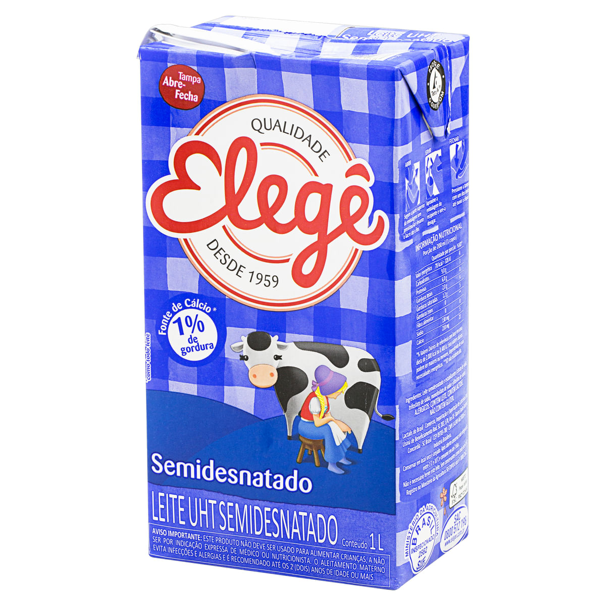 Leite Elegê UHT Semidesnatado 1L