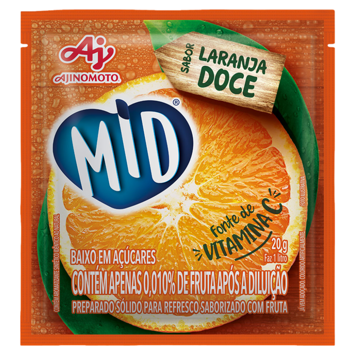 Refresco em Pó Laranja Doce Mid Pacote 20g