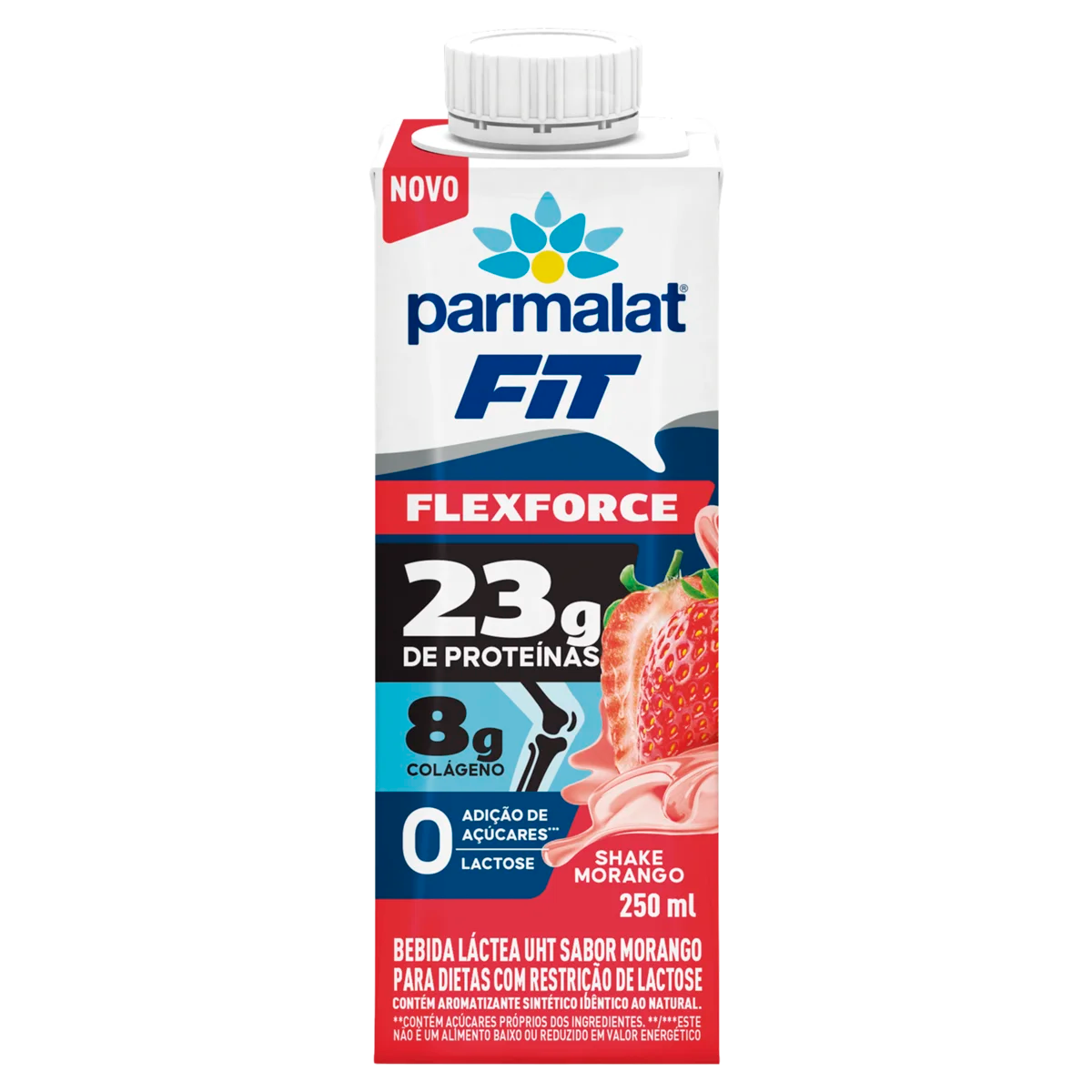 Bebida Láctea PARMALAT Fit Flexforce Shake Morango 23g de Proteínas Zero Adição de Açúcar e Zero Lactose 250ml