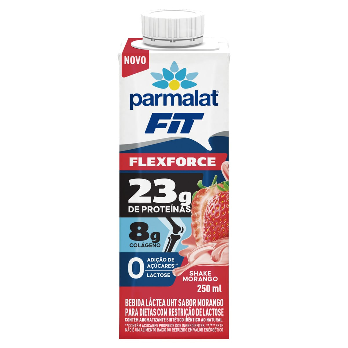 Bebida Láctea PARMALAT Fit Flexforce Shake Morango 23g de Proteínas Zero Adição de Açúcar e Zero Lactose 250ml