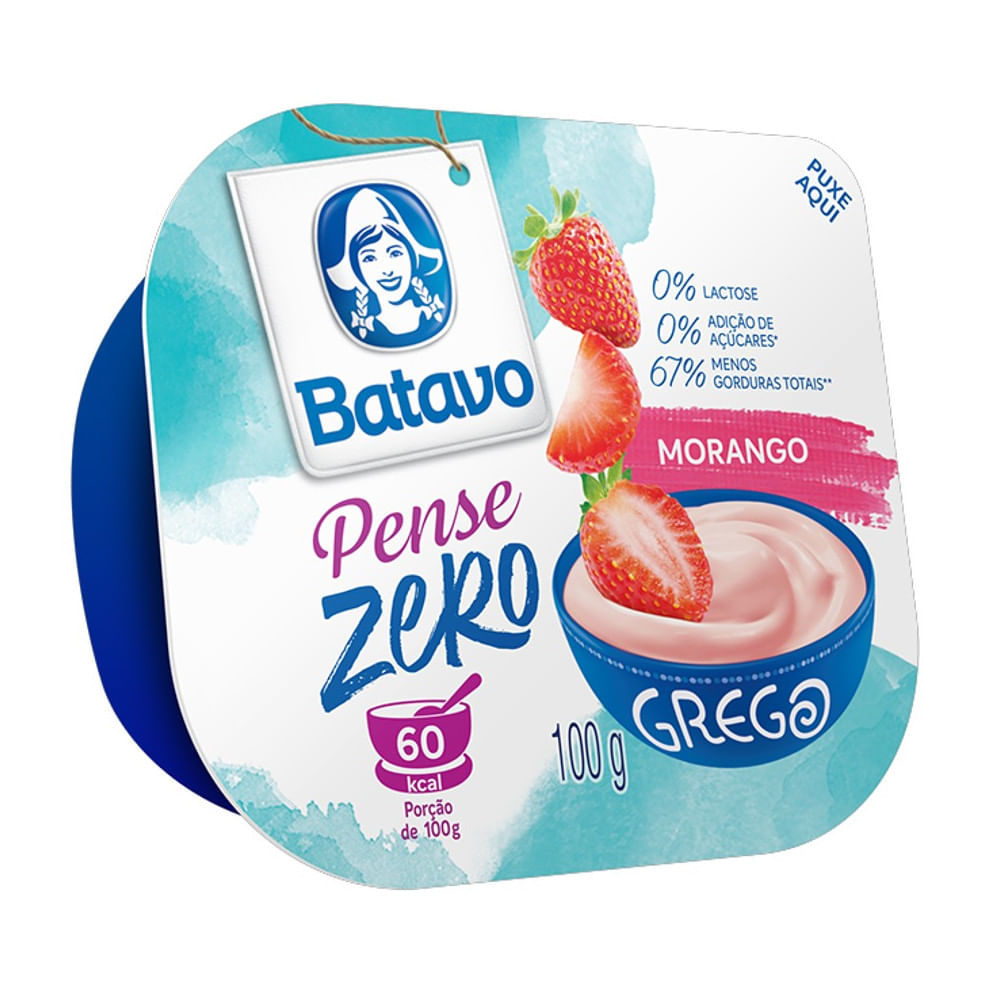Iogurte Grego Batavo Pense Zero Morango 100g