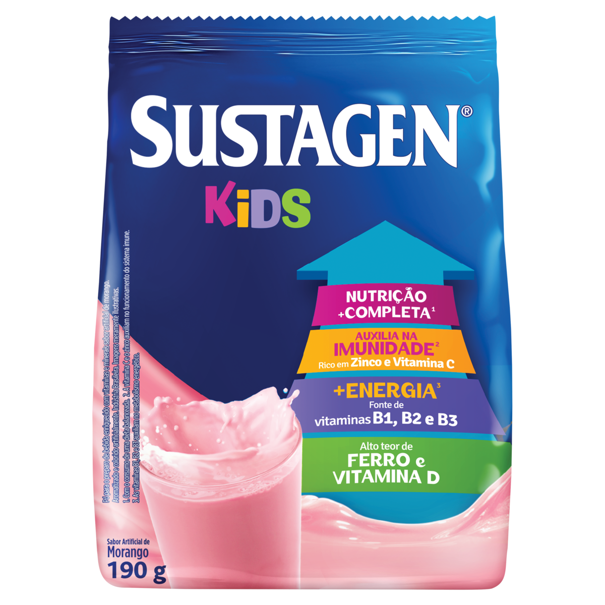Pó para Preparo de Bebida Morango Sustagen Kids Pacote 190g