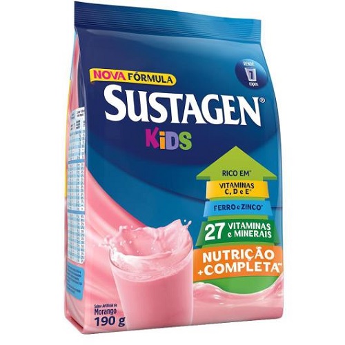 Pó para Preparo de Bebida Morango Sustagen Kids Pacote 190g