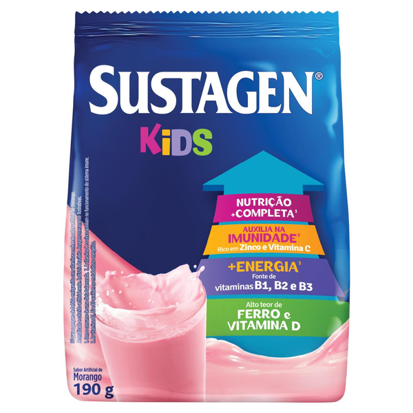 Pó para Preparo de Bebida Morango Sustagen Kids Pacote 190g