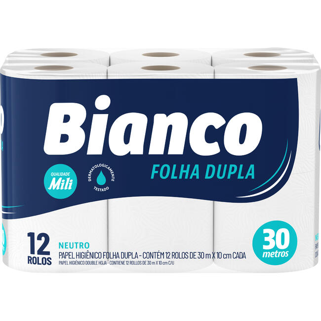 Papel Higiênico Bianco Folha Dupla 30m 12 rolos