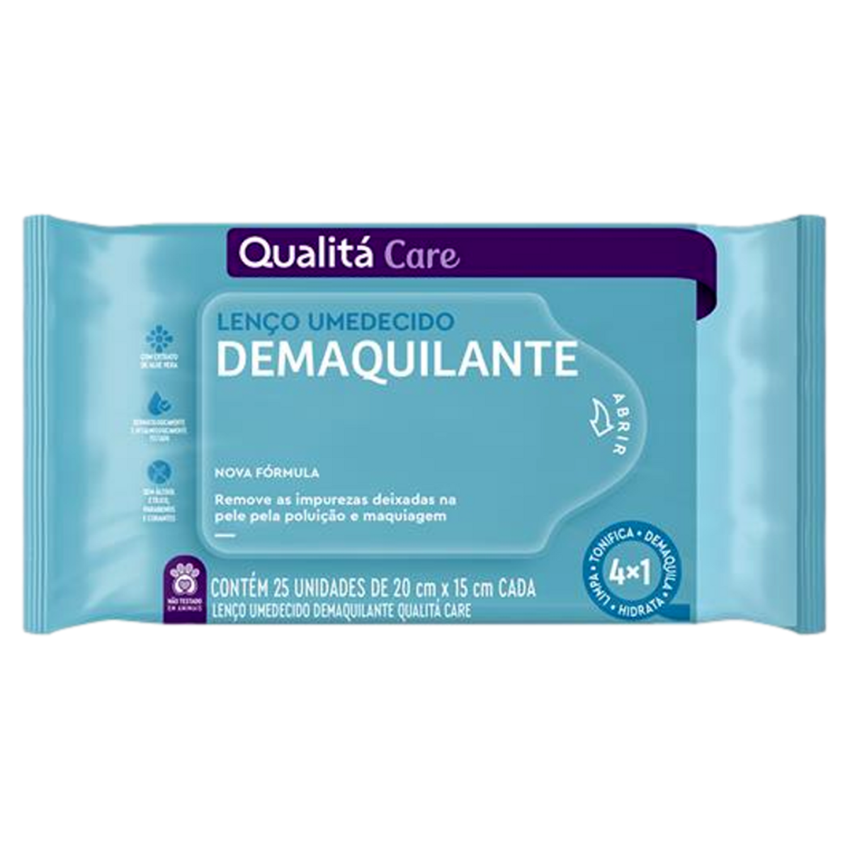 Lenço Umedecido Demaquilante Facial Qualitá Care Pacote 25 Unidades