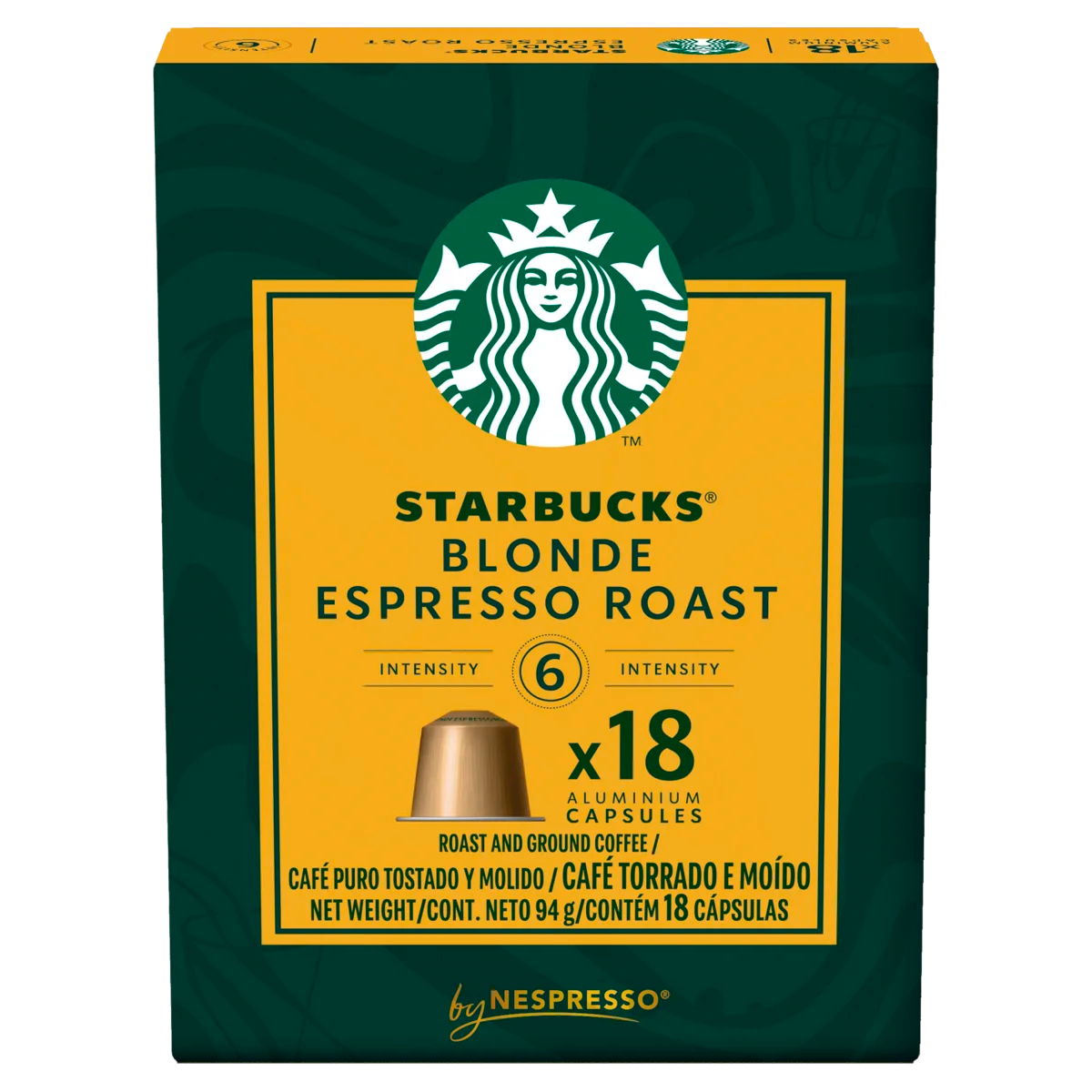 Café em Cápsula Torrado e Moído Blonde Espresso Roast Starbucks Caixa 94g 18 Unidades
