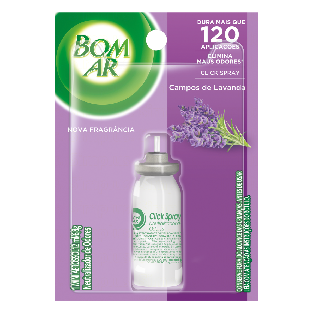 Aromatizador Bom Ar Click Spray Refil Campos de Lavanda 12ml
