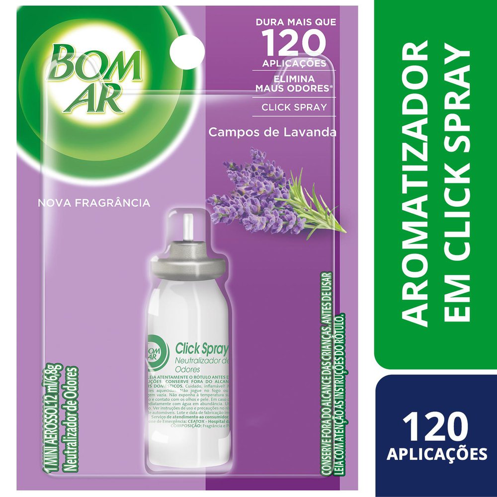Aromatizador Bom Ar Click Spray Refil Campos de Lavanda 12ml