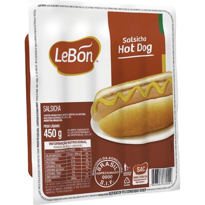 Salsicha Hot Dog Lebon Resfriada 450g